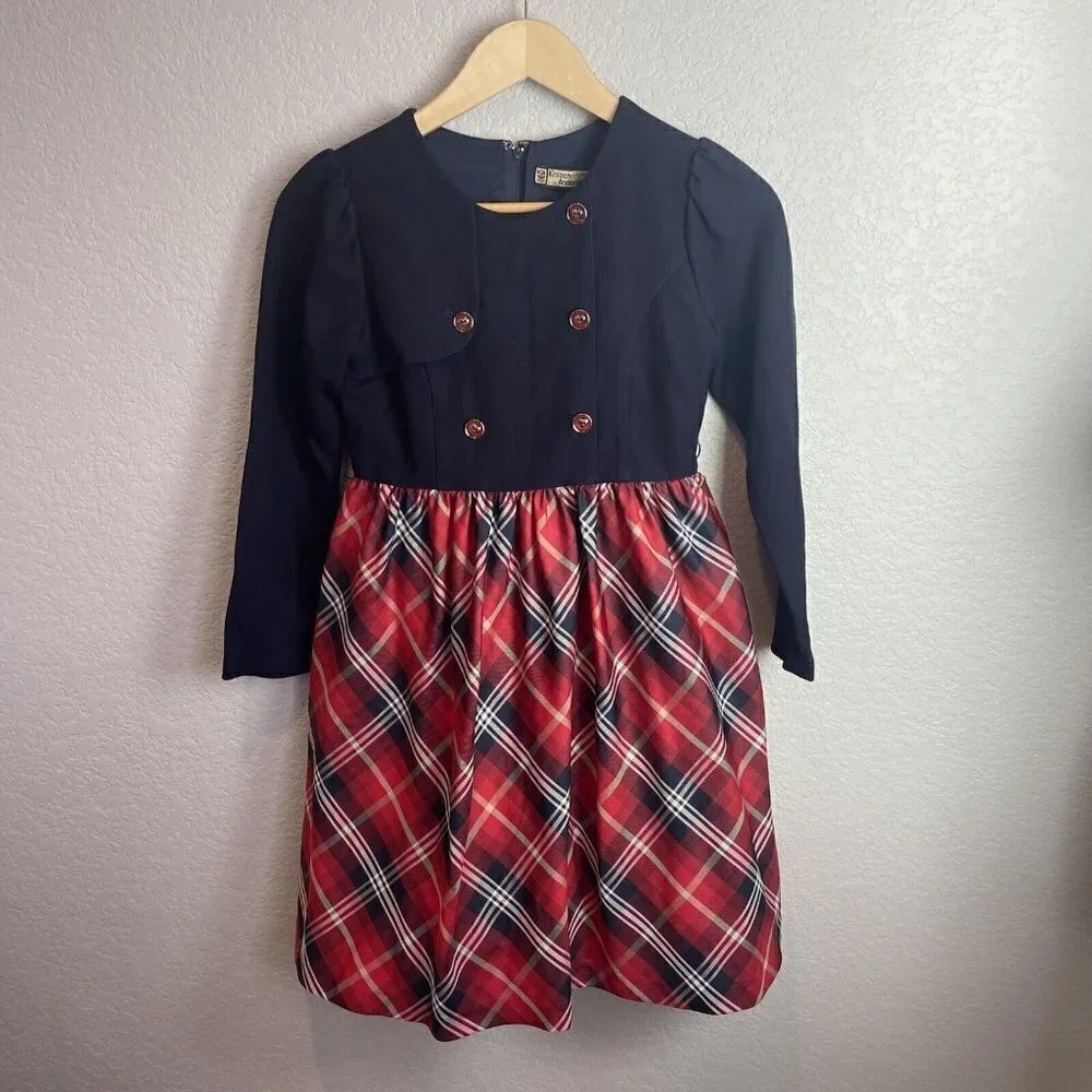 Kinloch Anderson Scotland Dress Girls 11 140 Blue Red Plaid Buttons Classic